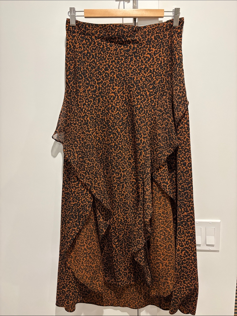 Topshop Ruffle Midi Skirt in Brown Leopard Print
